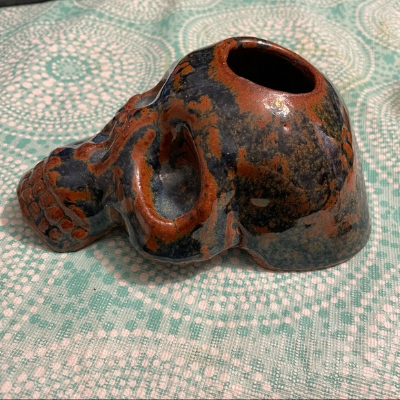 Handmade Pottery Skull Candle Holder - Picture 3 of 10